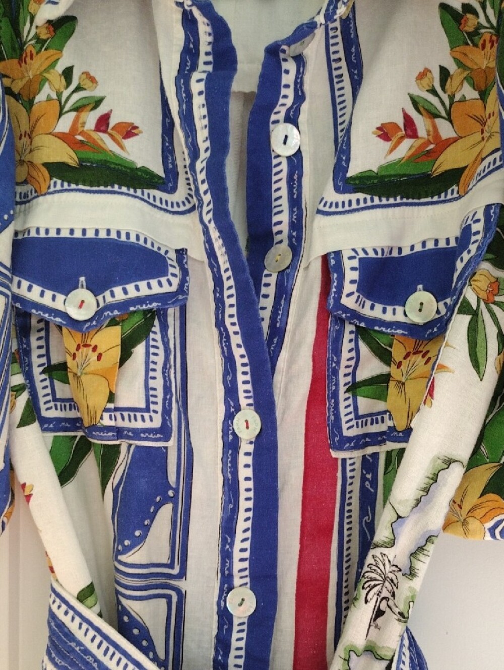 Farm Rio Tropical Destination Print Belted Linen Blend Shirt Dress - Small - Picture 5 of 7